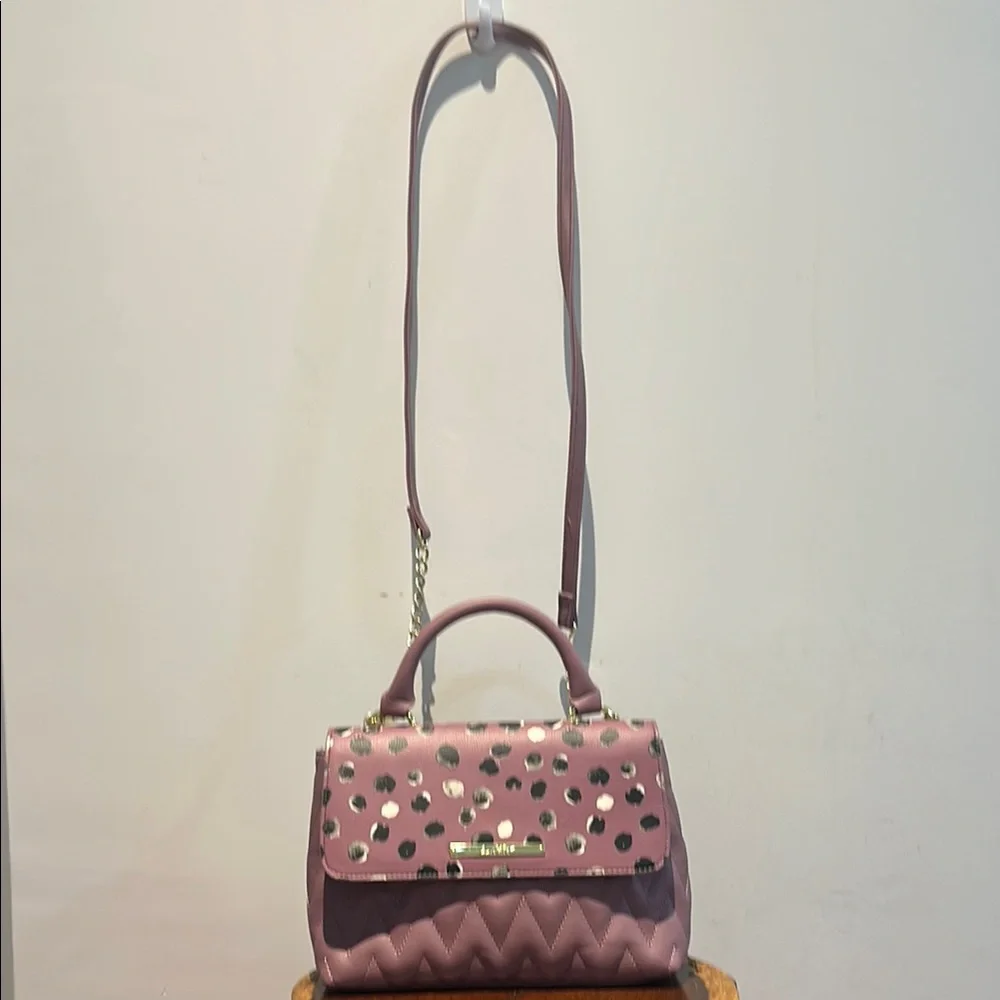Betsey Johnson Purple Spotted Satchel w Shoulder Strap NEW Gold Hardware